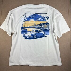 BrandMakers Saint Tropez Car Tee XL White Relaxed Fit Graphic T-Shirt Mens